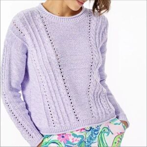 Lilly Pulitzer Size XL Maxcy Sweater Light Lilac Verbena Cable Knit Roll Neck *
